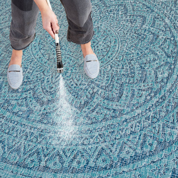 Safavieh Courtyard 9' Square Area Rug With Mandala Design In Light Grey And Teal – Perfect For Any Space Ivory ,Soft Pink 88% Polypropylene,12% Polyester Cy8734-56212-5