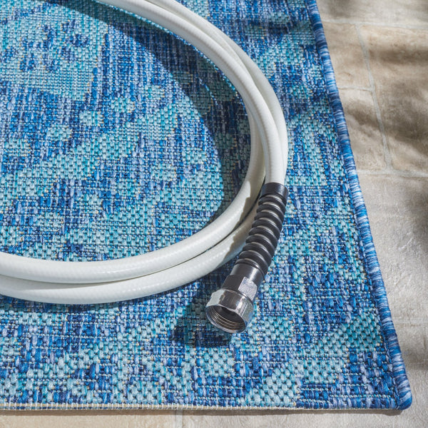 Safavieh Courtyard 9' Square Area Rug With Mandala Design In Light Grey And Teal – Perfect For Any Space Light Grey ,Teal 85.4% Polypropylene,10.4% Polyester,4.2% Latex Cy8734-37212-8sq