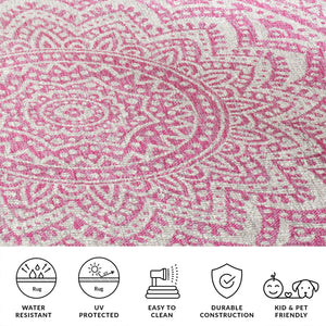 Safavieh Courtyard 9' Square Area Rug With Mandala Design In Light Grey And Teal – Perfect For Any Space Ivory ,Soft Pink 88% Polypropylene,12% Polyester Cy8734-56212-5