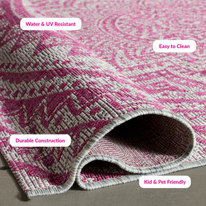 Safavieh Courtyard 9' Square Area Rug With Mandala Design In Light Grey And Teal – Perfect For Any Space Ivory ,Soft Pink 88% Polypropylene,12% Polyester Cy8734-56212-5