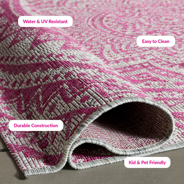 Safavieh Courtyard 9' Square Area Rug With Mandala Design In Light Grey And Teal – Perfect For Any Space Ivory ,Soft Pink 88% Polypropylene,12% Polyester Cy8734-56212-5