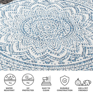 Safavieh Courtyard 9' Square Area Rug With Mandala Design In Light Grey And Teal – Perfect For Any Space Light Grey ,Teal 85.4% Polypropylene,10.4% Polyester,4.2% Latex Cy8734-37212-8sq