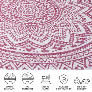 Safavieh Courtyard 9' Square Area Rug With Mandala Design In Light Grey And Teal – Perfect For Any Space Light Grey ,Fuchsia 88% Polypropylene,12% Polyester Cy8734-39712-4r