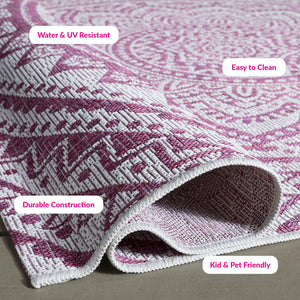 Safavieh Courtyard 9' Square Area Rug With Mandala Design In Light Grey And Teal – Perfect For Any Space Ivory ,Soft Pink 88% Polypropylene,12% Polyester Cy8734-56212-5