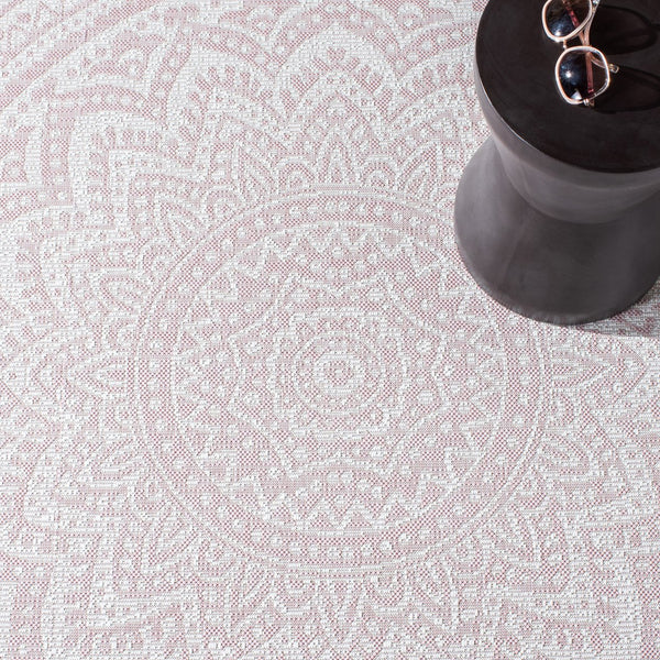 Safavieh Courtyard 9' Square Area Rug With Mandala Design In Light Grey And Teal – Perfect For Any Space Ivory ,Soft Pink 88% Polypropylene,12% Polyester Cy8734-56212-5