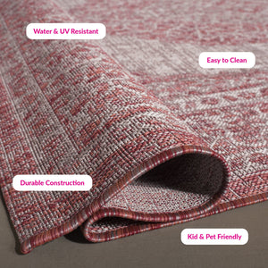 Safavieh Courtyard Elegant Terracotta Runner Rug - Timeless Design, Durable, Oeko-tex Certified For Indoor/Outdoor Use Light Grey ,Aqua 88% Polypropylene,12% Polyester Cy8751-37112-3