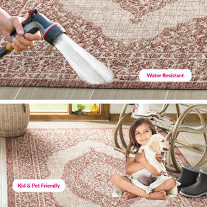 Safavieh Courtyard Elegant Terracotta Runner Rug - Timeless Design, Durable, Oeko-tex Certified For Indoor/Outdoor Use Light Grey ,Aqua 88% Polypropylene,12% Polyester Cy8751-37112-3