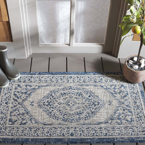 Safavieh Courtyard Elegant Terracotta Runner Rug - Timeless Design, Durable, Oeko-tex Certified For Indoor/Outdoor Use Light Grey ,Aqua 88% Polypropylene,12% Polyester Cy8751-37112-3