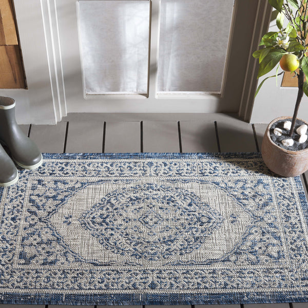 Safavieh Courtyard Elegant Terracotta Runner Rug - Timeless Design, Durable, Oeko-tex Certified For Indoor/Outdoor Use Light Grey ,Aqua 88% Polypropylene,12% Polyester Cy8751-37112-3