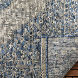 Safavieh Courtyard Elegant Terracotta Runner Rug - Timeless Design, Durable, Oeko-tex Certified For Indoor/Outdoor Use Light Grey ,Aqua 88% Polypropylene,12% Polyester Cy8751-37112-3