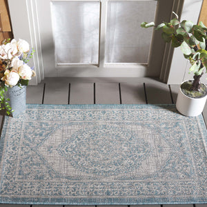 Safavieh Courtyard Elegant Terracotta Runner Rug - Timeless Design, Durable, Oeko-tex Certified For Indoor/Outdoor Use Light Grey ,Aqua 88% Polypropylene,12% Polyester Cy8751-37112-3