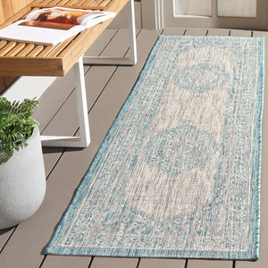 Safavieh Courtyard Elegant Terracotta Runner Rug - Timeless Design, Durable, Oeko-tex Certified For Indoor/Outdoor Use Light Grey ,Aqua 88% Polypropylene,12% Polyester Cy8751-37112-3