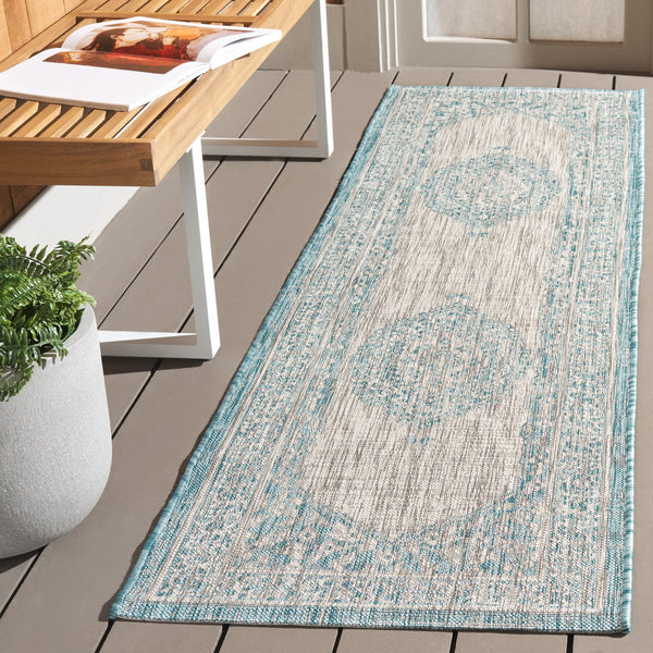 Safavieh Courtyard Elegant Terracotta Runner Rug - Timeless Design, Durable, Oeko-tex Certified For Indoor/Outdoor Use Light Grey ,Aqua 88% Polypropylene,12% Polyester Cy8751-37112-3