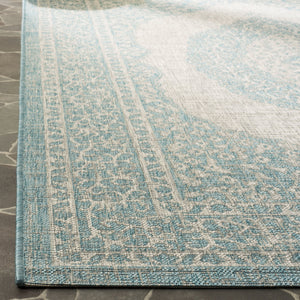 Safavieh Courtyard Elegant Terracotta Runner Rug - Timeless Design, Durable, Oeko-tex Certified For Indoor/Outdoor Use Light Grey ,Aqua 88% Polypropylene,12% Polyester Cy8751-37112-3