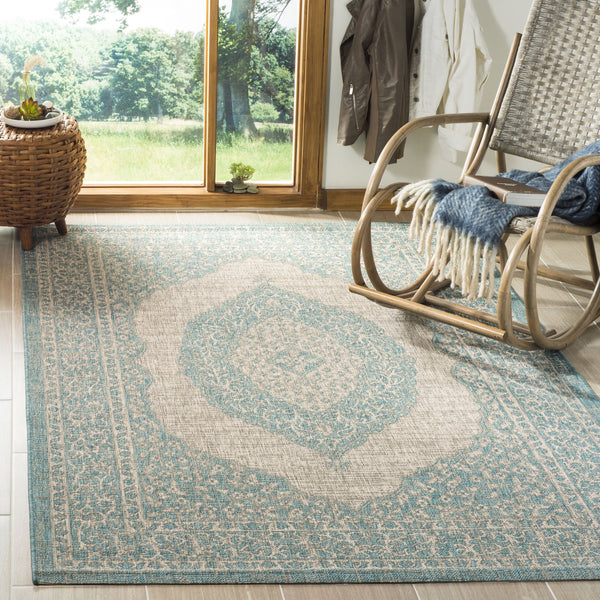 Safavieh Courtyard Elegant Terracotta Runner Rug - Timeless Design, Durable, Oeko-tex Certified For Indoor/Outdoor Use Light Grey ,Aqua 88% Polypropylene,12% Polyester Cy8751-37112-3