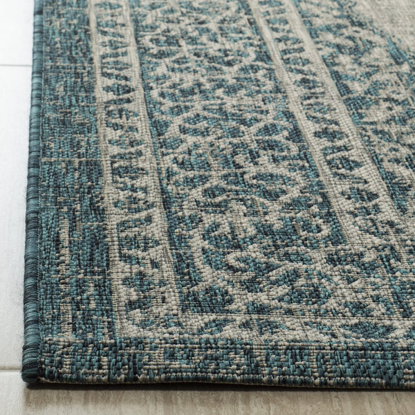 Safavieh Courtyard Elegant Terracotta Runner Rug - Timeless Design, Durable, Oeko-tex Certified For Indoor/Outdoor Use Light Grey ,Aqua 88% Polypropylene,12% Polyester Cy8751-37112-3