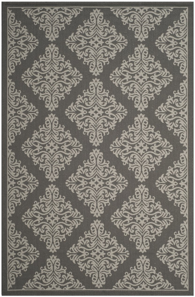 Safavieh Courtyard Elegant Power Loomed Area Rug - Timeless Damask Motifs For Indoor & Outdoor Spaces Dark Grey ,Light Grey 88% Polypropylene,12% Polyester Cy8765-07821-5