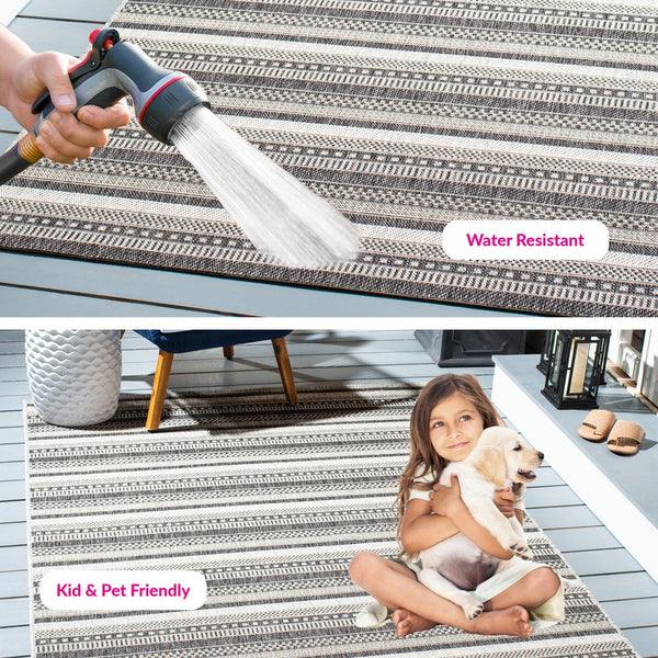 Safavieh Courtyard Contemporary Indoor/Outdoor Area Rug – Sleek Black And Grey Design, Durable & Stylish Comfort Black ,Grey 85.4% Polypropylene,10.4% Polyester,4.2% Latex Cy8784-37612-27