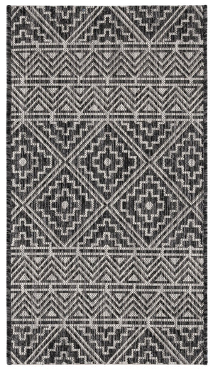 Safavieh Courtyard Contemporary Geometric Area Rug For Indoor/Outdoor Elegance - Durable & Stylish Design Black ,Grey 88% Polypropylene,12% Polyester Cy8787-37621-4r