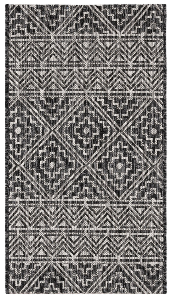Safavieh Courtyard Contemporary Geometric Area Rug For Indoor/Outdoor Elegance - Durable & Stylish Design Black ,Grey 88% Polypropylene,12% Polyester Cy8787-37621-4r