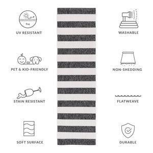 Safavieh Courtyard Elegant Striped Area Rug – Chic Design For Indoor & Outdoor Use, Durable And Stylish Décor Ivory ,Black 88% Polypropylene,12% Polyester Cy8812-53712-9