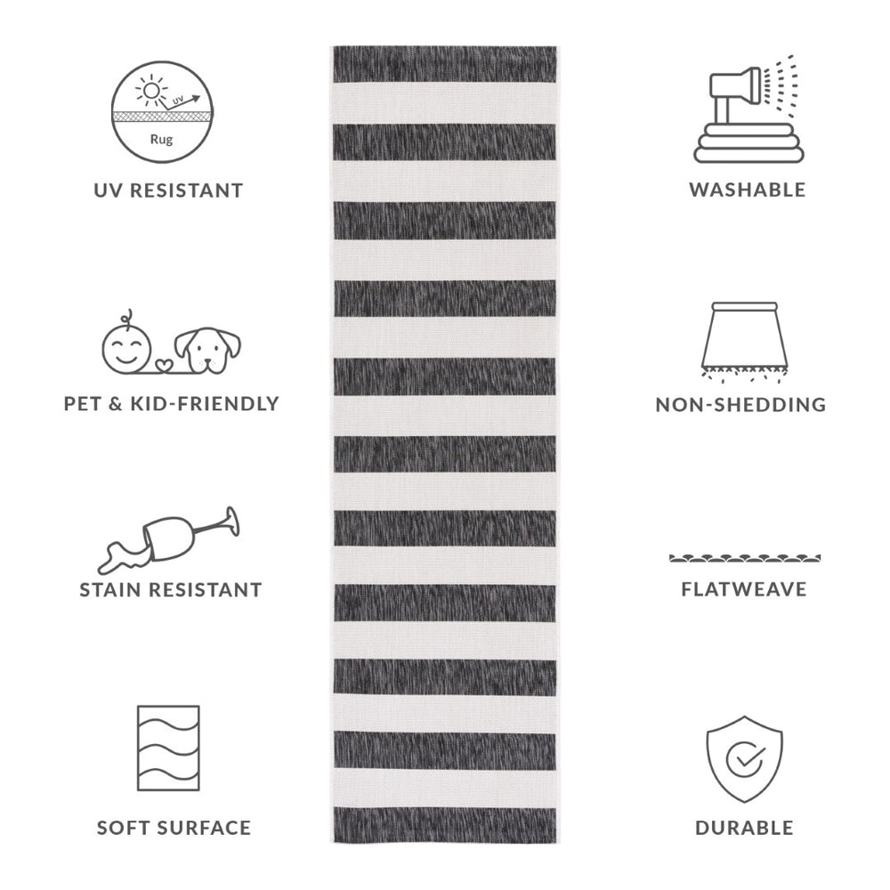 Safavieh Courtyard Modern Striped Area Rug - Elegant Turkish Design For Chic Home Decor & Comfort Upgrade Ivory ,Black 88% Polypropylene,12% Polyester Cy8812-53712-5r