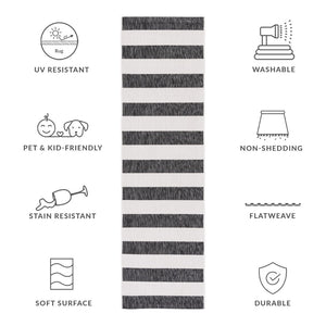 Safavieh Courtyard Modern Striped Area Rug - Elegant Turkish Design For Chic Home Decor & Comfort Upgrade Ivory ,Black 88% Polypropylene,12% Polyester Cy8812-53712-5r