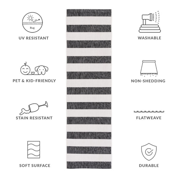 Safavieh Courtyard Modern Striped Area Rug - Elegant Turkish Design For Chic Home Decor & Comfort Upgrade Ivory ,Black 88% Polypropylene,12% Polyester Cy8812-53712-5r