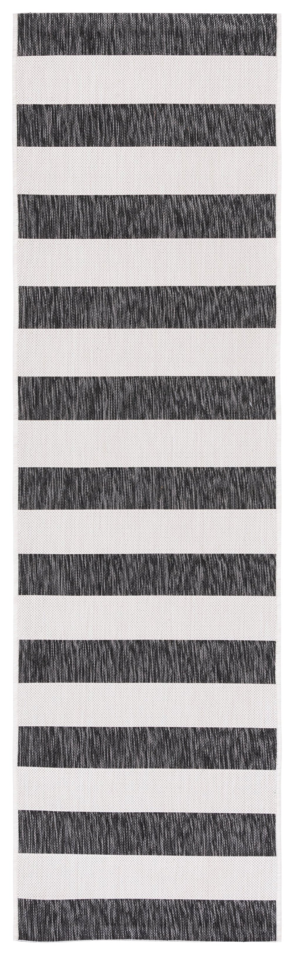 Safavieh Courtyard Modern Ivory And Black Striped Runner Rug — Low Profile, Durable Power-Loomed Hallway Accent 2'-3" x 10'-0" CY8812-53712-210