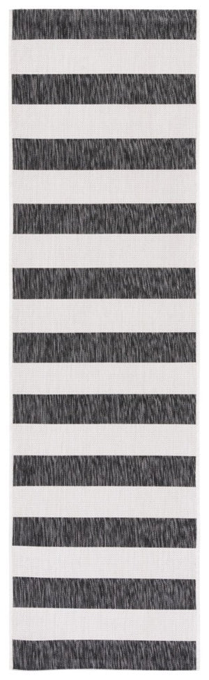 Safavieh Courtyard Modern Striped Area Rug - Elegant Turkish Design For Chic Home Decor & Comfort Upgrade Ivory ,Black 88% Polypropylene,12% Polyester Cy8812-53712-5r