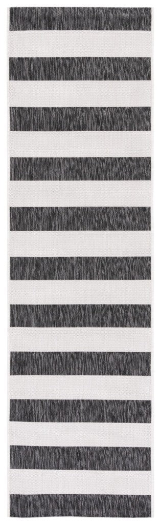 Safavieh Courtyard Modern Striped Area Rug - Elegant Turkish Design For Chic Home Decor & Comfort Upgrade Ivory ,Black 88% Polypropylene,12% Polyester Cy8812-53712-5r