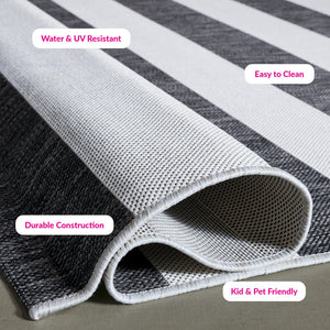 Safavieh Courtyard Elegant Striped Area Rug – Chic Design For Indoor & Outdoor Use, Durable And Stylish Décor Ivory ,Black 88% Polypropylene,12% Polyester Cy8812-53712-9