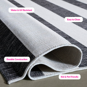 Safavieh Courtyard Modern Striped Area Rug - Elegant Turkish Design For Chic Home Decor & Comfort Upgrade Ivory ,Black 88% Polypropylene,12% Polyester Cy8812-53712-5r