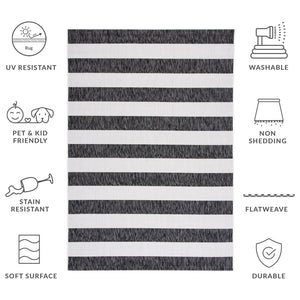 Safavieh Courtyard Elegant Striped Area Rug – Chic Design For Indoor & Outdoor Use, Durable And Stylish Décor Ivory ,Black 88% Polypropylene,12% Polyester Cy8812-53712-9