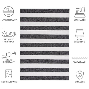 Safavieh Courtyard Modern Ivory And Black Striped Runner Rug — Low Profile, Durable Power-Loomed Hallway Accent 2'-3" x 10'-0" CY8812-53712-210