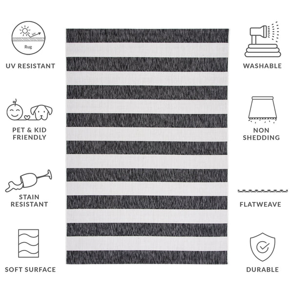 Safavieh Courtyard Modern Ivory And Black Striped Runner Rug — Low Profile, Durable Power-Loomed Hallway Accent 2'-3" x 10'-0" CY8812-53712-210