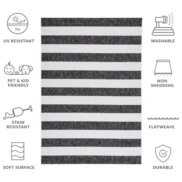 Safavieh Courtyard Modern Striped Area Rug - Elegant Turkish Design For Chic Home Decor & Comfort Upgrade Ivory ,Black 88% Polypropylene,12% Polyester Cy8812-53712-5r