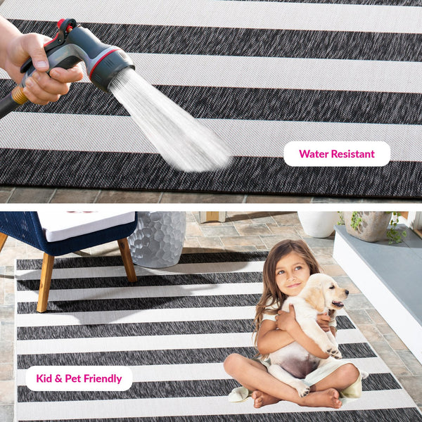 Safavieh Courtyard Elegant Striped Area Rug – Chic Design For Indoor & Outdoor Use, Durable And Stylish Décor Ivory ,Black 88% Polypropylene,12% Polyester Cy8812-53712-9