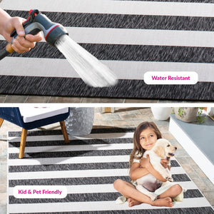 Safavieh Courtyard Modern Striped Area Rug - Elegant Turkish Design For Chic Home Decor & Comfort Upgrade Ivory ,Black 88% Polypropylene,12% Polyester Cy8812-53712-5r