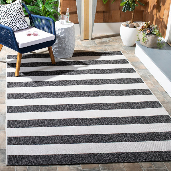 Safavieh Courtyard Elegant Striped Area Rug – Chic Design For Indoor & Outdoor Use, Durable And Stylish Décor Ivory ,Black 88% Polypropylene,12% Polyester Cy8812-53712-9