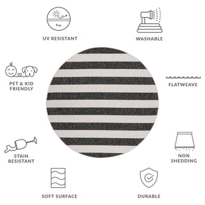 Safavieh Courtyard Elegant Striped Area Rug – Chic Design For Indoor & Outdoor Use, Durable And Stylish Décor Ivory ,Black 88% Polypropylene,12% Polyester Cy8812-53712-9