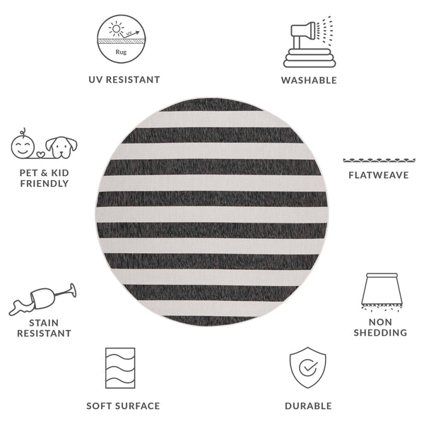 Safavieh Courtyard Elegant Striped Area Rug – Chic Design For Indoor & Outdoor Use, Durable And Stylish Décor Ivory ,Black 88% Polypropylene,12% Polyester Cy8812-53712-9