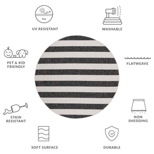 Safavieh Courtyard Modern Striped Area Rug - Elegant Turkish Design For Chic Home Decor & Comfort Upgrade Ivory ,Black 88% Polypropylene,12% Polyester Cy8812-53712-5r