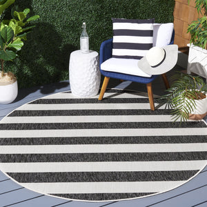Safavieh Courtyard Modern Ivory And Black Striped Runner Rug — Low Profile, Durable Power-Loomed Hallway Accent 2'-3" x 10'-0" CY8812-53712-210