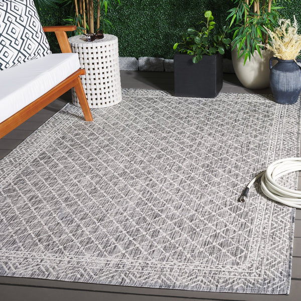 Safavieh Courtyard Stylish Geometric Area Rug – Durable, Soft, Oeko-tex Certified For Indoor & Outdoor Spaces Light Grey ,Dark Grey 88% Polypropylene,12% Polyester Cy8943-59021-810