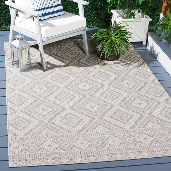 Safavieh Courtyard Exquisite Geometric Area Rug - Durable Power Loomed Design For Indoor & Outdoor Spaces Ivory ,Light Grey 88% Polypropylene,12% Polyester Cy8998-55321-4