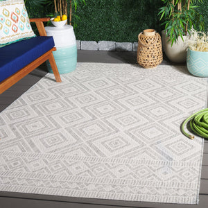 Safavieh Courtyard Exquisite Geometric Area Rug - Durable Power Loomed Design For Indoor & Outdoor Spaces Ivory ,Light Grey 88% Polypropylene,12% Polyester Cy8998-55321-4