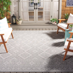 Safavieh Courtyard Exquisite Geometric Area Rug - Durable Power Loomed Design For Indoor & Outdoor Spaces Ivory ,Light Grey 88% Polypropylene,12% Polyester Cy8998-55321-4