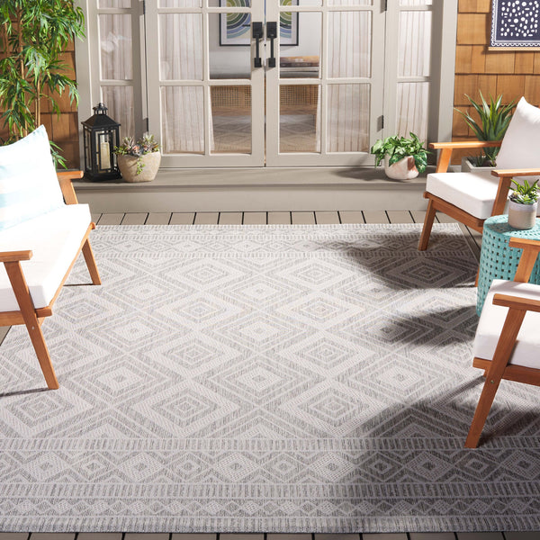 Safavieh Courtyard Exquisite Geometric Area Rug - Durable Power Loomed Design For Indoor & Outdoor Spaces Ivory ,Light Grey 88% Polypropylene,12% Polyester Cy8998-55321-4
