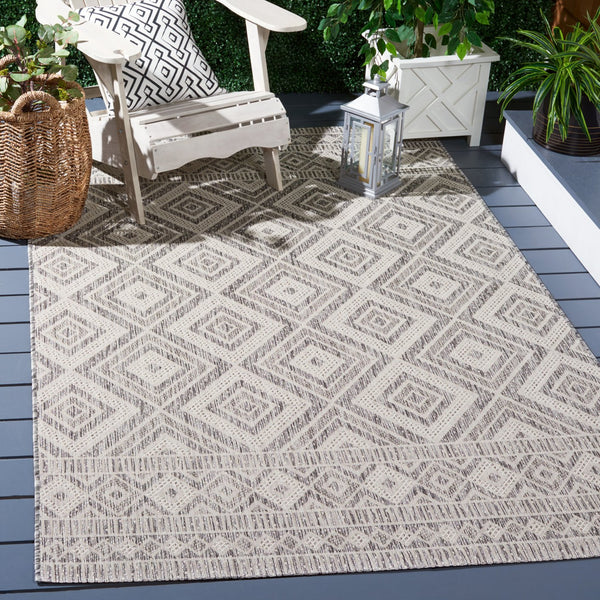 Safavieh Courtyard Exquisite Geometric Area Rug - Durable Power Loomed Design For Indoor & Outdoor Spaces Ivory ,Light Grey 88% Polypropylene,12% Polyester Cy8998-55321-4